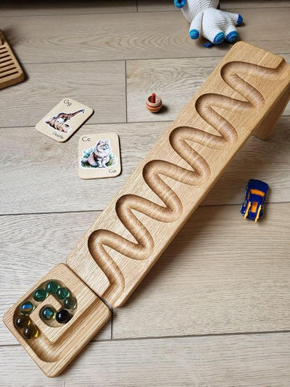 Marble Run Race Track Wooden Maze Board Ball Run Marble Course Gift for Kids Winding Track Roller (Waterfall)