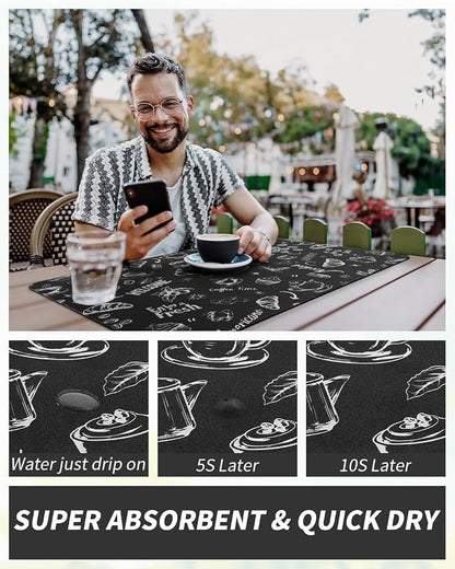 AMOAMI Coffee Mat Hide Stain Rubber Backed Absorbent Dish Drying Mat for Kitchen Counter - Fits Under Coffee Maker & Machine (17x31.5, Ink)