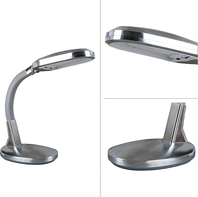 Lavish Home Desk Lamp - Natural Sunlight Lamp with Adjustable Gooseneck - Reading Light for Working, Crafting, Sewing, or Homework (Silver)