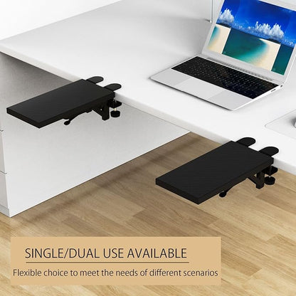 Ergonomics Desk Extender Tray, 11.8"x5.9" Punch-Free Clamp on, Foldable Keyboard Drawer Tray, Table Mount Arm Wrist Rest Shelf, Computer Elbow Arm Support