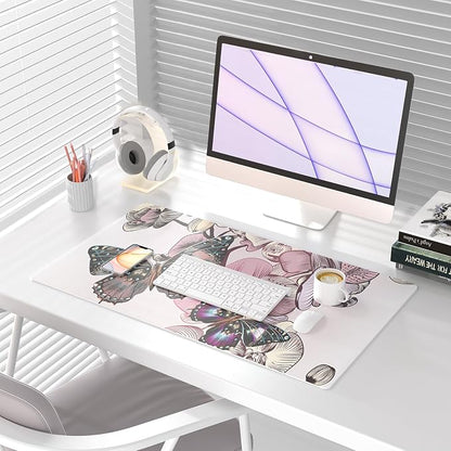 QIYI Large Mouse Pad, PU Leather Desk Blotter Protector, Waterproof Computer Desk Mat, Butterflies Keyboard Mouse Pads, Non Slip Base Home & Office Accessories, Extended Large Size 31.5" x 15.7"