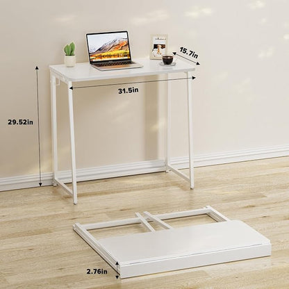 WOHOMO Folding Desk, 31.5" Foldable Computer Table for Small Spaces, White | Easy Assembly and Fold, Sturdy Home office desks for Study Bedroom Dorm Space Saving Writing Work Apartment