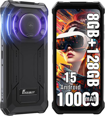FOSSIBOT F110L Android 15 Rugged Smartphone, 12GB+128GB /2TB Rugged Call Phone, 10000mAh Unlocked Phone 128dB Loud Volume 6.745" 50MP Camera Waterproof Smartphone 4G Dual SIM/Camping Light (Gray)