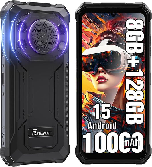 FOSSIBOT F110L Android 15 Rugged Smartphone, 12GB+128GB /2TB Rugged Call Phone, 10000mAh Unlocked Phone 128dB Loud Volume 6.745" 50MP Camera Waterproof Smartphone 4G Dual SIM/Camping Light (Gray)