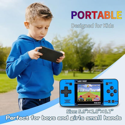 Handheld Game for Kids -Preloaded 220 Retro Video Games, Portable Gaming Player with Rechargeable Battery 3.0" LCD Screen, Mini Arcade Electronic Toy Gifts for Boys Girls (Black+Blue)