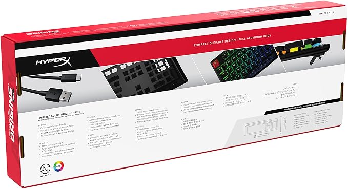 HyperX Alloy Origins PBT - Mechanical Gaming Keyboard, Keycaps, RGB Lighting, Compact, Aluminum Body, Adjustable Feet, Customizable with NGENUITY, Onboard Memory Clicky Switch, Black