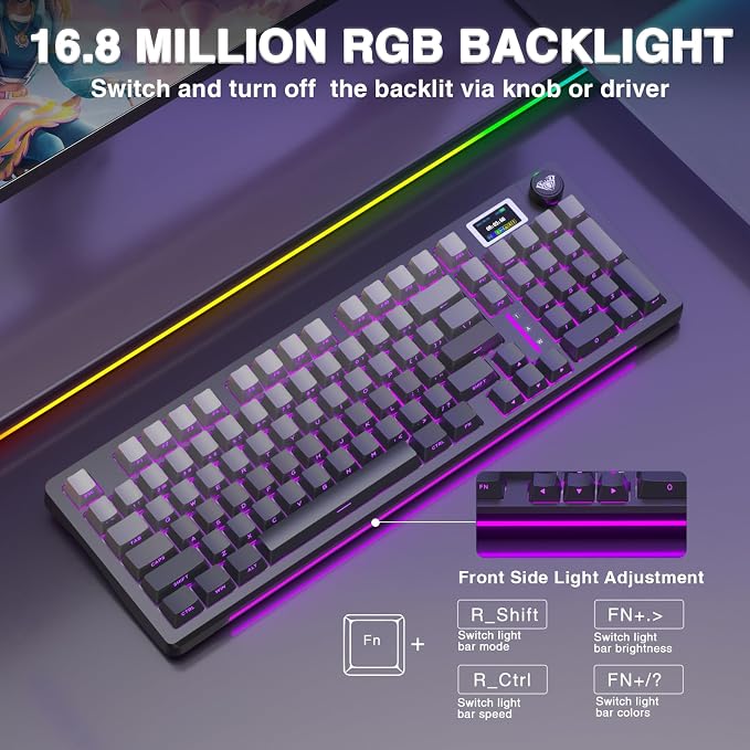 AULA S98 Pro Wireless Mechanical Keyboard with Screen & Knob,2.4GHz/USB-C/BT5.0 Hot Swappable Creamy Keyboard,Pre-lubed Linear Switches,Side Printed PBT Keycaps,RGB Backlit Gaming Keyboards