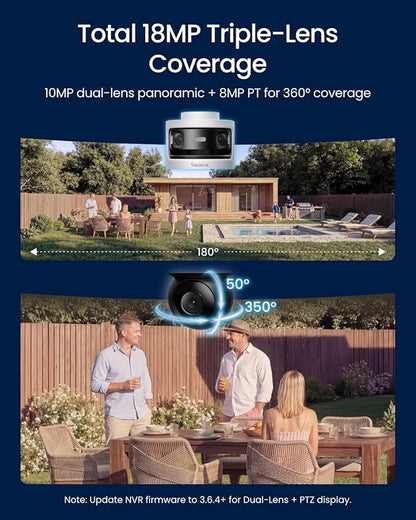 REOLINK OMVI 3i PoE Triple-Lens PoE Security Camera with Auto Tracking | 10MP 180° Panoramic & 4K PT, AI Video Search, 24/7 Recording, Perimeter Protection, Color & IR Night Vision, Smart Detection