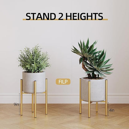 Plant Stand Indoor for 2 Height Options ,Mid Century Modern Outdoor Planter Holder,Corner Plant Stand Capacity of 160LB for 8 to 14 Inch Pots Golden with Round Plate