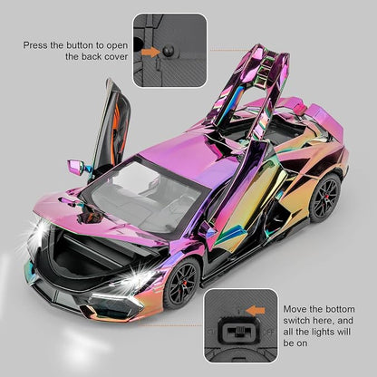 1/24 Scale Colorful Lambo Revuelto Diecast Car Model, Collectible Diecast Toy Car with Lights and Sounds, Pull Back Vehicles Toy for Adults Kids Birthday Gifts Decoration