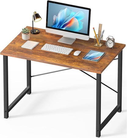 OLIXIS 40 Inch Office Desk, Computer Desk, Home Office | Writing Work Study Student, Bedroom Table Small Spaces, Metal Frame Sturdy Durable, Easy Assembly, Modern Rust
