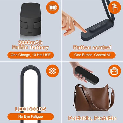 LED Desk Lamp for Office Home & Battery Operated Lamp Rechargeable Lamp Foldable & Portable Light, LED Desk Light Strip, 3 Brightness Dimmable Small Desk Lamp Reading Lamp (Black (2PACK))
