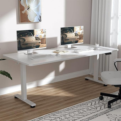 Veken Standing Desk, 63×27.6 Inch Electric Gaming Table, White | Height Adjustable Sit Stand Up Computer Tables for Home Office, Study , Writing, Suit students, employees and group work