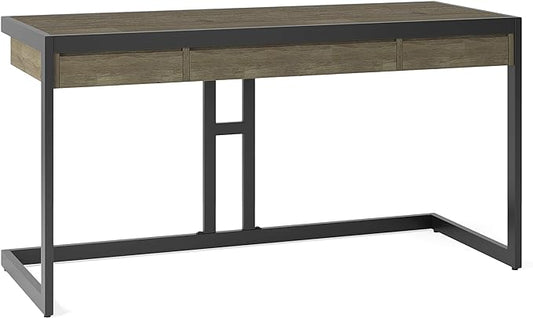 SIMPLIHOME Erina SOLID WOOD and Metal Modern Industrial 60 inch Wide Home Office Desk, Writing Table, Workstation, Study Table Furniture in Distressed Grey with 2 Drawers
