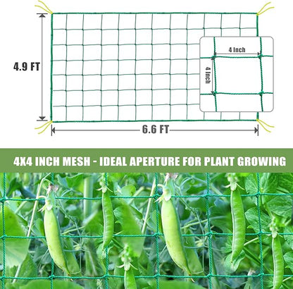 Garden Trellis Netting - Heavy Duty Trellis Net for Climbing Plants, Plant Netting for Cucumber, Tomato, 27 Strands Nylon & 4x4 Inch Mesh, Grow Netting for Fruits, Vegetables, Grape, Bean(6.6x4.9 FT)