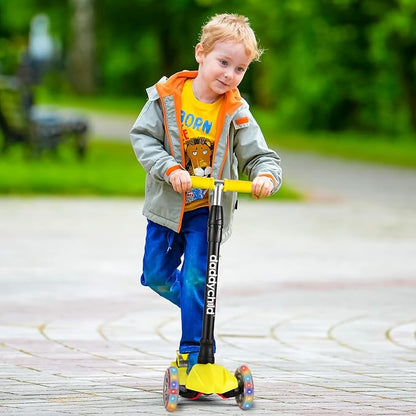 Kids Kick Scooter, 3 Wheeled Scooter for Kids, Child/Toddlers Toy, Adjustable Height, Anti-Slip Deck, Flashing Wheel Lights, for Boys/Girls 3-12 Year Old