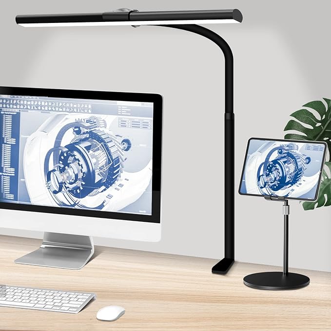 Led Eye-Caring Desk Lights for Home Office, Modern Office Lamp, 12W Dimmable & 5 Color Modes Extra Bright Tall Architect Clamp Lamp for Workbench Monitor Crafting