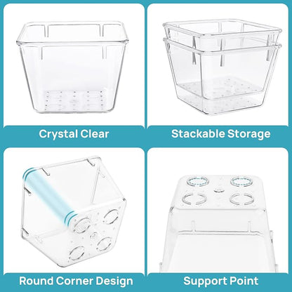 Vtopmart 15 PCS Clear Plastic Drawer Organizers Set, Vanity Organizer Trays | 4-Size Versatile Makeup Organizer, Non-Slip Storage Containers for Makeup, Jewelries, Bedroom，Kitchen Utensils and Office