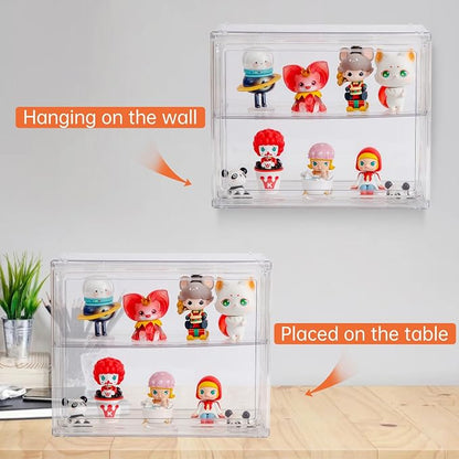 BOHOIDEE 2 Tiers Clear Display Case for Figures, Acrylic Storage Organizers Box with Magnetic Door, Wall-Mounted Dustproof Showcase for Collectibles Action Figure