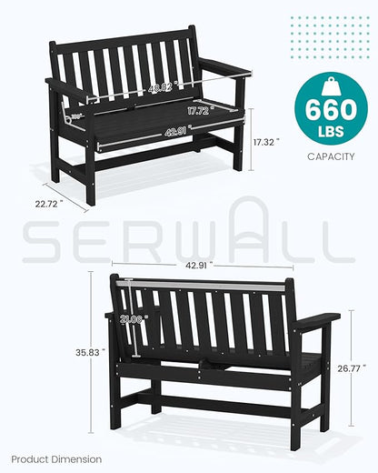 SERWALL Outdoor Bench, HDPE Outdoor Benches Weatherproof, 2-Person Garden Bench with 660 lbs Weight Capacity, Patio Benches for Outdoors, Garden, Porch, Backyard and Park, Black, 4 Pack