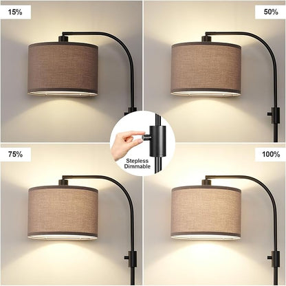 Nintiue Dimmable Black Floor Lamp, 1200 Lumens LED Edison Bulb Included, Arc Gold Floor Lamps for Living Room Modern Standing Lamp with Khaki Shade