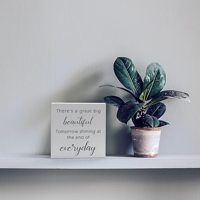 Office Desk Decor Funny Signs Funny Office Decor There's a Great Big Beautiful Tomorrow Wood Signs Home Decor Office Decorations for Work Farmhouse Office Decor Funny Home Decor Gifts (5x5inch)