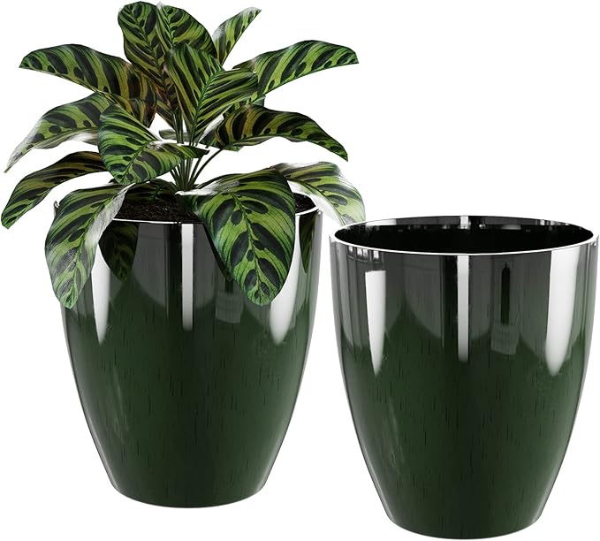 QCQHDU 10 inch Plant Pot with Drainage Hole, 2 Pack Sturdy Pots for Plant Tree Flower, Large PlanterPlanters for Indoor & Outdoor Plants