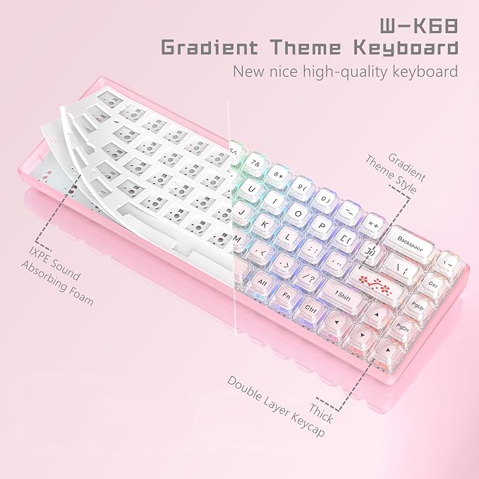Womier 60% Keyboard Gaming Pink - Wired Pink Creamy Mechanical Keyboard | Hot-Swappable RGB Custom Mini Key board with Arrow Keys/Software Supported, Prelubrication Linear Switch (WK68-Pink)