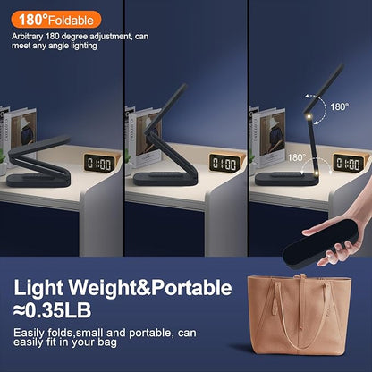 LED Desk Lamp for Office Home & Battery Operated Lamp Rechargeable Lamp Foldable & Portable Light, LED Desk Light Strip, 3 Brightness Dimmable Small Desk Lamp Wireless Reading Lamp (Black)