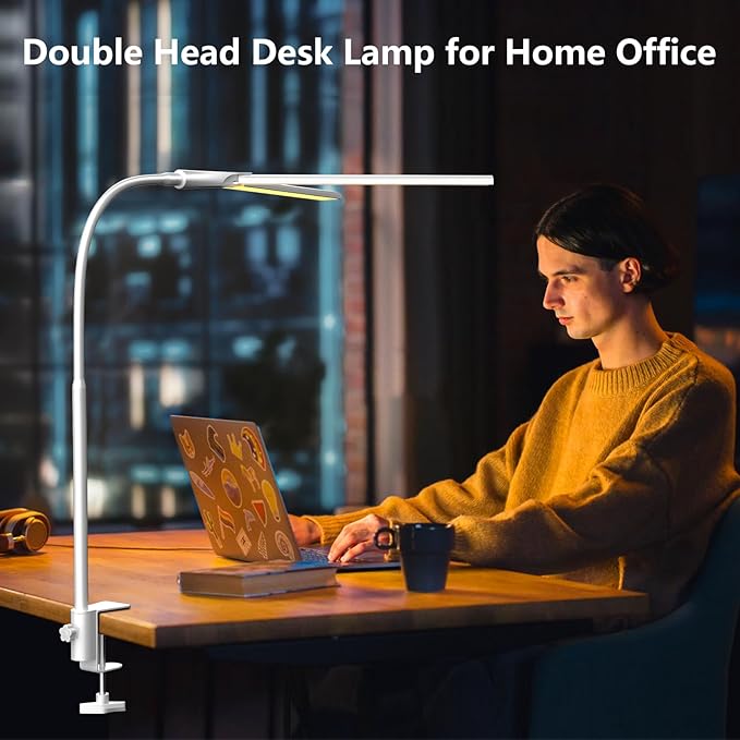 EppieBasic LED Desk lamp,Double Head Architect Desk Lamps for Home Office,Extra Bright Workbench Office Lighting,Eye Protection Modern Desk Light for Monitor Working Reading White 1200LM