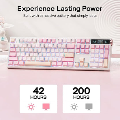 EPOMAKER TH108 PRO Full Size Mechanical Keyboard with Screen & Knob, Wireless Gaming Keyboard with 10000mAh, Creamy Gasket, Hot Swap, Custom Driver, RGB Backlight, NKRO (Pink, Creamy Jade)
