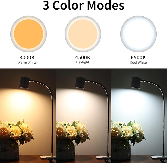 Dott Arts Desk Lamp,USB Clip On Light with 3 Color Modes,LED 10 Levels Brightness Reading Lamp, 360°Gooseneck Book Light,Eye-Care Reading Light for Home Office,Headboards White…