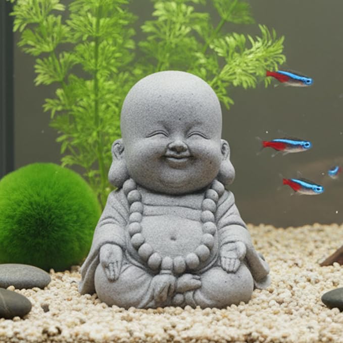 LIYAOLI Aquarium Decor Buddha Statue, Sandstone Sculpture for Fish Tank Decorations and Betta Fish Tank Accessories, Zen Ornament for Good Luck, Home Office Feng Shui Decoration