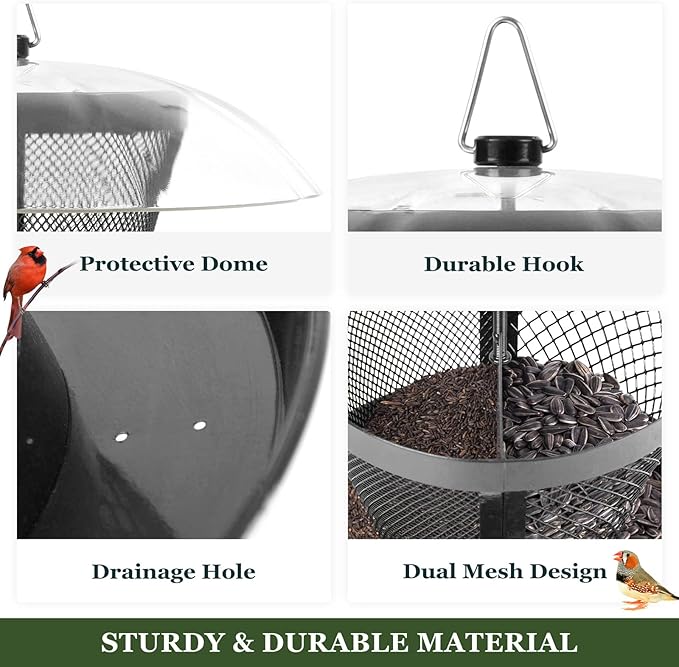 Kingsyard Bird Feeder for Outside, Dual-Use Metal Mesh Wild Bird Feeder with Weatherproof Dome Dual, 2.5 lbs Seed Capacity for Finch Cardinal