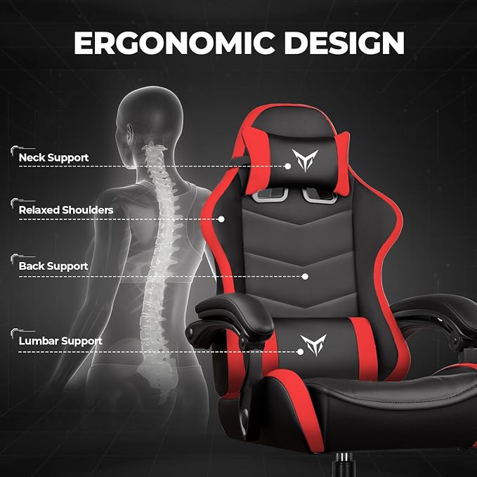 GTPLAYER Gaming Chair for Adults, Big and Tall 300LBS Heavy Duty Office Chair, Ergonomic High Back Lumbar Support and Wide Comfy Cushion with Linkage Armrests for Home Office, Red