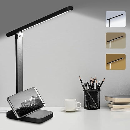 LED Desk Lamp with Touch Control, Reading Lamp No Flicker, 3 Color Modes, Foldable Table Lamp, Eye Caring Reading Light for Office, Home, Dormitory, USB Interface DC5V 1A(Black)