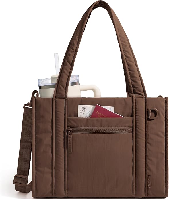 BAGSMART Boxy Tote Bag for Women, Crossbody Work Bag with Zipper | 3 Sizes Small Mini Tote Bag, Inner Tumbler Pocket Crush Bow Should Bag for Travel Work College