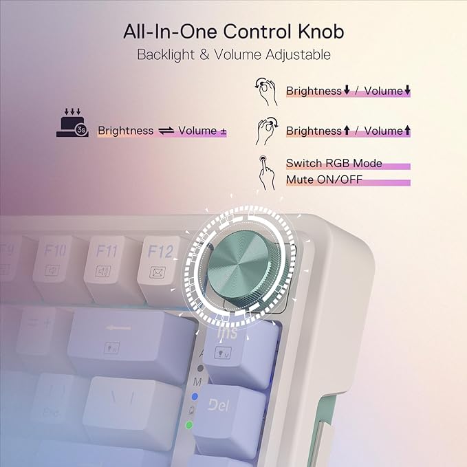 Redragon K673 PRO Wireless 81-Key RGB Gasket Gaming Keyboard, Scroll Knob | Multi-Function Control Wheel, 0-Delay Tri-Mode, Cushioned 5-Layer Noise Dampening for Creamy Thocky Sound, Compact 80% Size