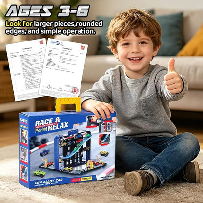 Drefirsa 24 in 1 Race Car Track Set, Toy Cars for Boys Age 3-5 4-7 | 8pcs 1:64 Diecast Vehicle, 2 Launchers, Race Track, Portable Storage Case, Outdoor Indoor Play, Gift for 3 4 5 6 Year Boy