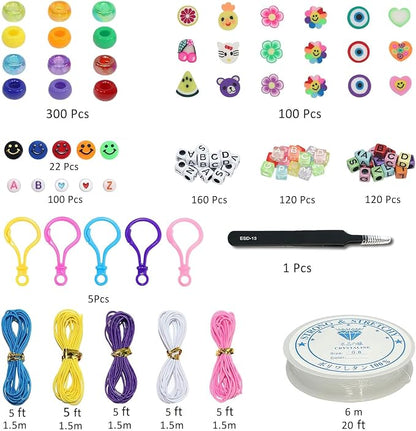 LIS HEGENSA 1000 Pcs DIY Childrens Crafts Beads Friendship Bracelet Kit, with Pony Beads Letter Beads and Bracelet Making Kit, Colorful Charms, Used for Custom Necklace Bracelets and Jewelry Decor