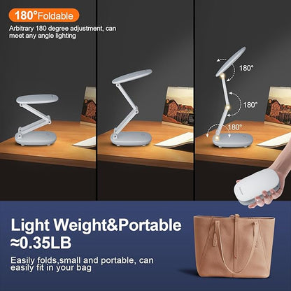 LED Desk Lamp for Office Home & Battery Operated Lamp Rechargeable Lamp Foldable & Portable Light, [2-fold support frame higher] 3 Brightness Dimmable Small Desk Lamp Wireless Reading Lamp