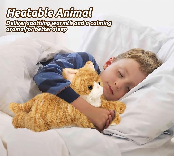 Orange Tabby Cat Stuffed Animals, Microwavable Stuffed Animal Adorable Fluffy Cat Plush for Warmth & Comfort, Heatable & Coolable Lavender Scent Cat Toys, Cute Soft Plushies Cat Gifts for Kids & Adult