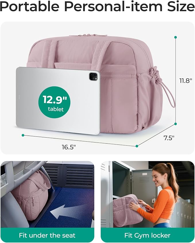 BAGSMART Duffle Bag for Travel, Gym Bag for Women, Weekender Carry on Bag | PVC Wet Pocket, Airline Approved Personal Carry-on Size, Fits Under-seat, One Bag for Gym, Travel, Hospital, Overnight