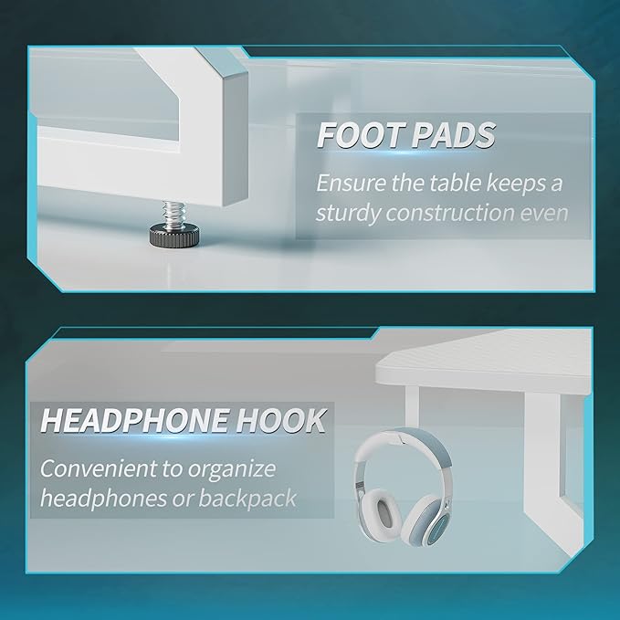 CubiCubi Simple Gaming Desk Z Shaped 40 inch Gamer Workstation, Home Computer Carbon Fiber Surface Gaming Desk PC Table with Headphone Hook, White