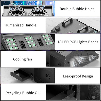 2000W Fog Machine, 3 in 1 Fog Bubble Machine with 2 Bubble Fans, 7 CH RGB 18 LED Lights Smoke Bubble ALL IN 1 Machine, Fog Machine for Party, Wedding, Festival, Birthday, 4 PACK