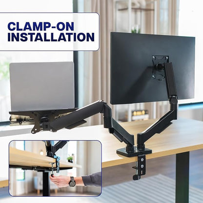 VIVO Universal Adjustable Monitor and Laptop Desk Mount, 17 to 32 inch Monitors, 10 to 15.6 inch Laptops, Dual Mechanical Arm VESA Notebook Stand with C-clamp and Grommet Options, Black, STAND-V002O-L