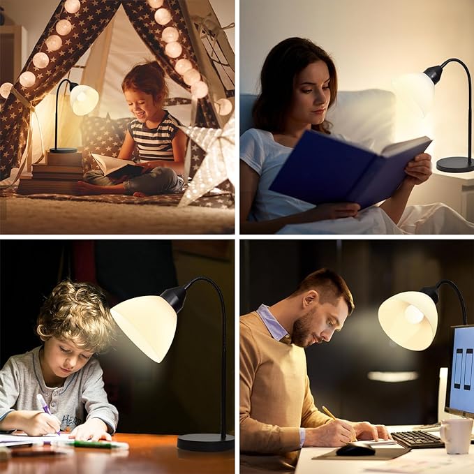 2 Pack LED Desk Lamp for Home Office, 3 Levels Dimmable Reading Light Flexible Gooseneck Table Lamp for Bedside Office, Rotary Switch Control, Bulb Included