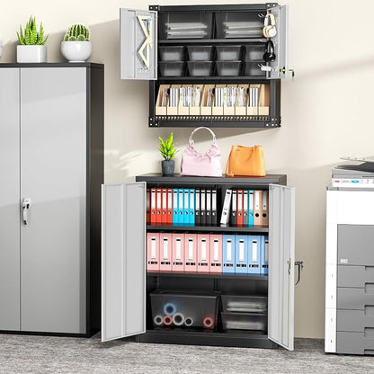 Greenvelly Metal Garage Storage Cabinet, Lockable Metal Cabinets with 2 Doors and Shelves,36” Steel Storage Locking Counter Cabinet for Office,Garage,Kitchen,Home,School(Black Grey)