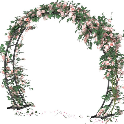 Queension Metal Wedding Arch | for Ceremony Party Decoration 8Ft Wide 7Ft High,Garden Arch Trellis with Ground Bases for Climbing Plants,Outdoor Garden Arbor for Roses Vines, Round Frame, Black