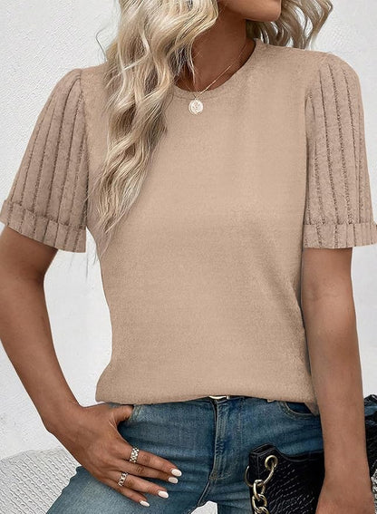 SHEWIN Women's Short Sleeve Summer Tops Crewneck Knit Solid Loose Casual Basic T Shirts Tee Blouses